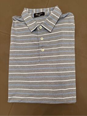 Byron Nelson Blue and Grey Striped Golf Polo Men’s L